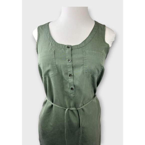 NWT Eddie Bauer Lightweight Tencel Dress Button Tie Belt Sleeveless Green Sz 12 - Picture 5 of 15